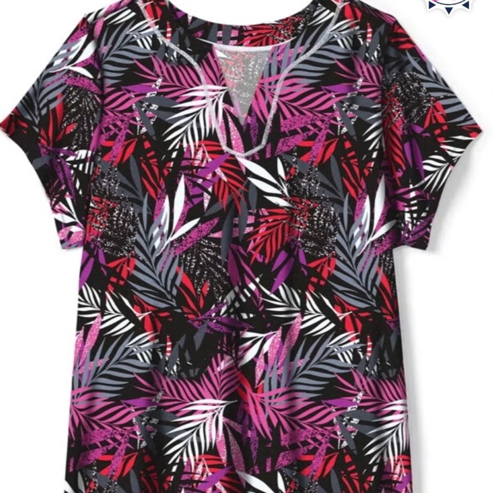 Tropical Print Longer Length Swim Shirt